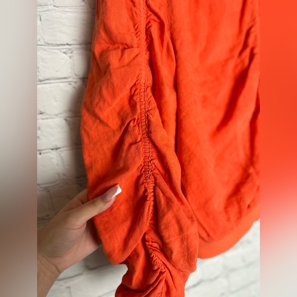 Free People Ruched Linen bomber orange Jacket - Picture 10 of 13